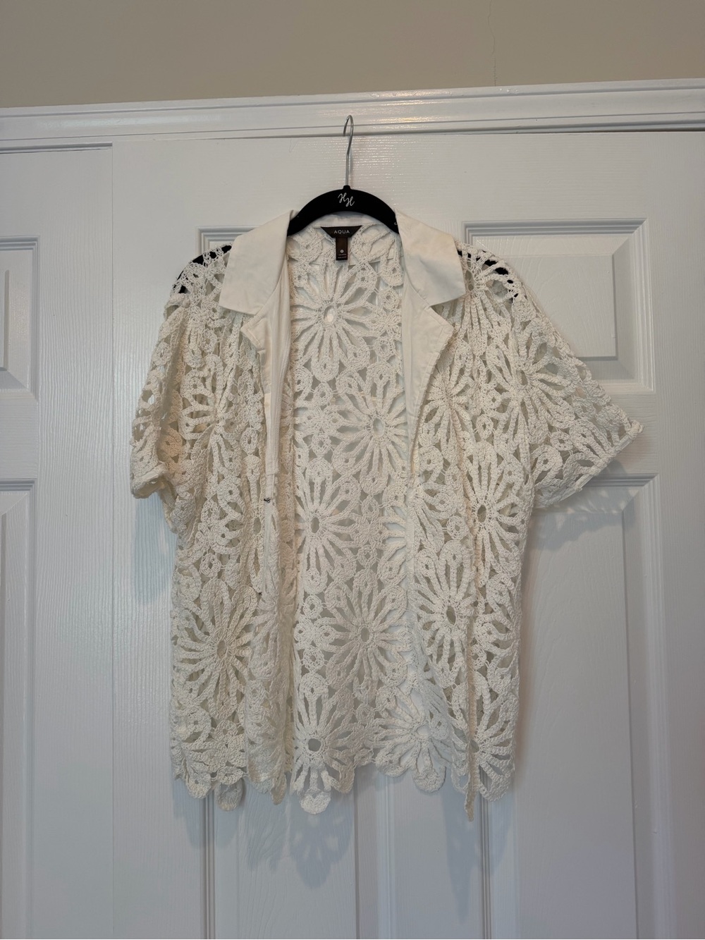 Aqua Cream Crochet Lace Button-Down Shirt